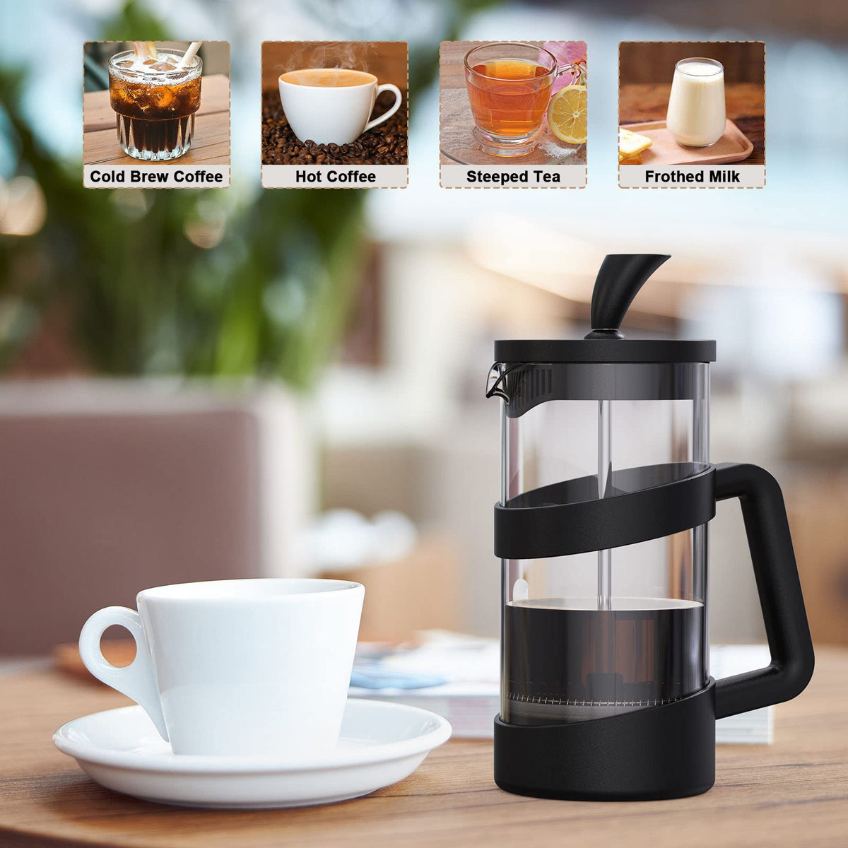 Mini French Press Coffee Maker, 12 oz, Black H864