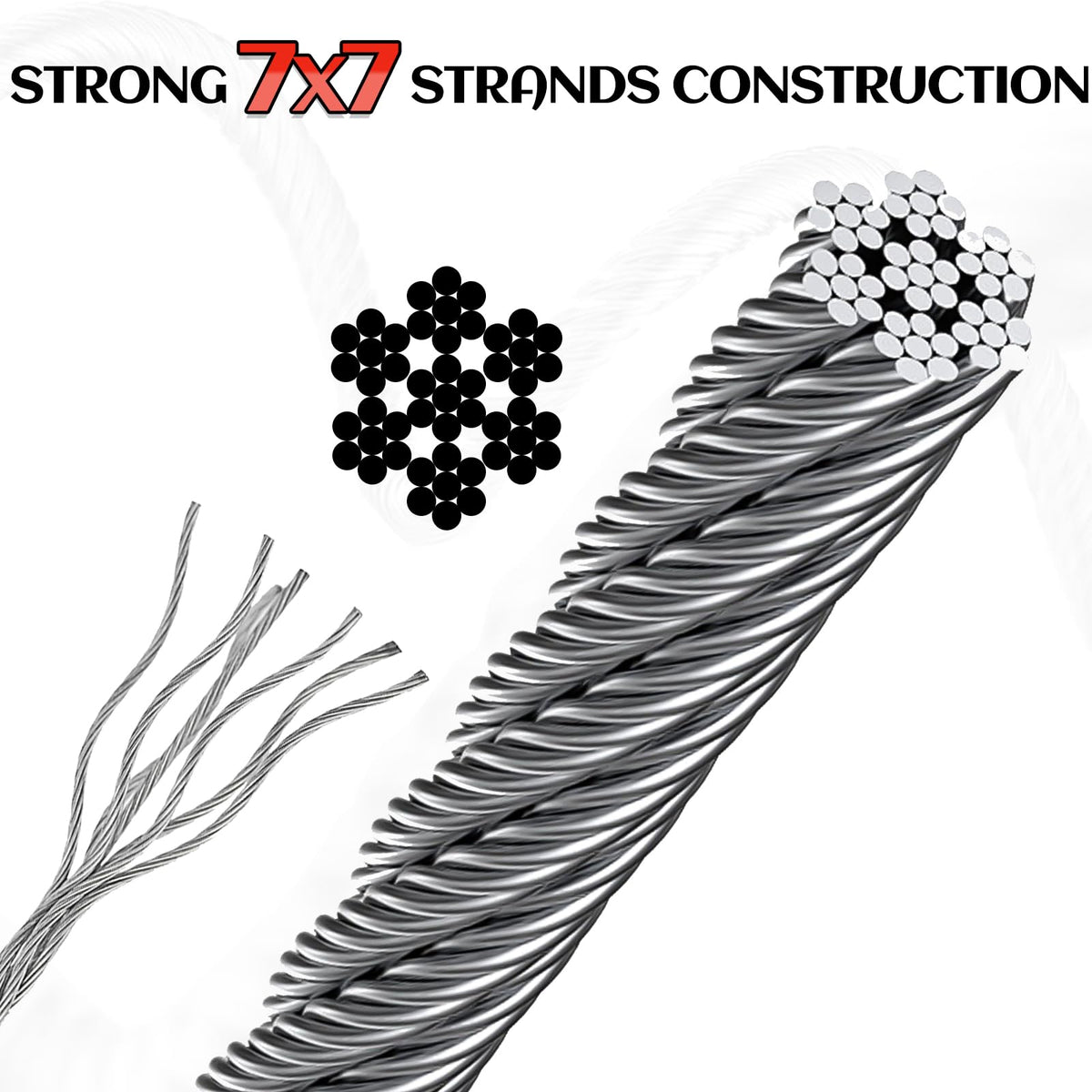 1/8 Inch Stainless Steel Cable 100FT 7x7 Strand Core J70756