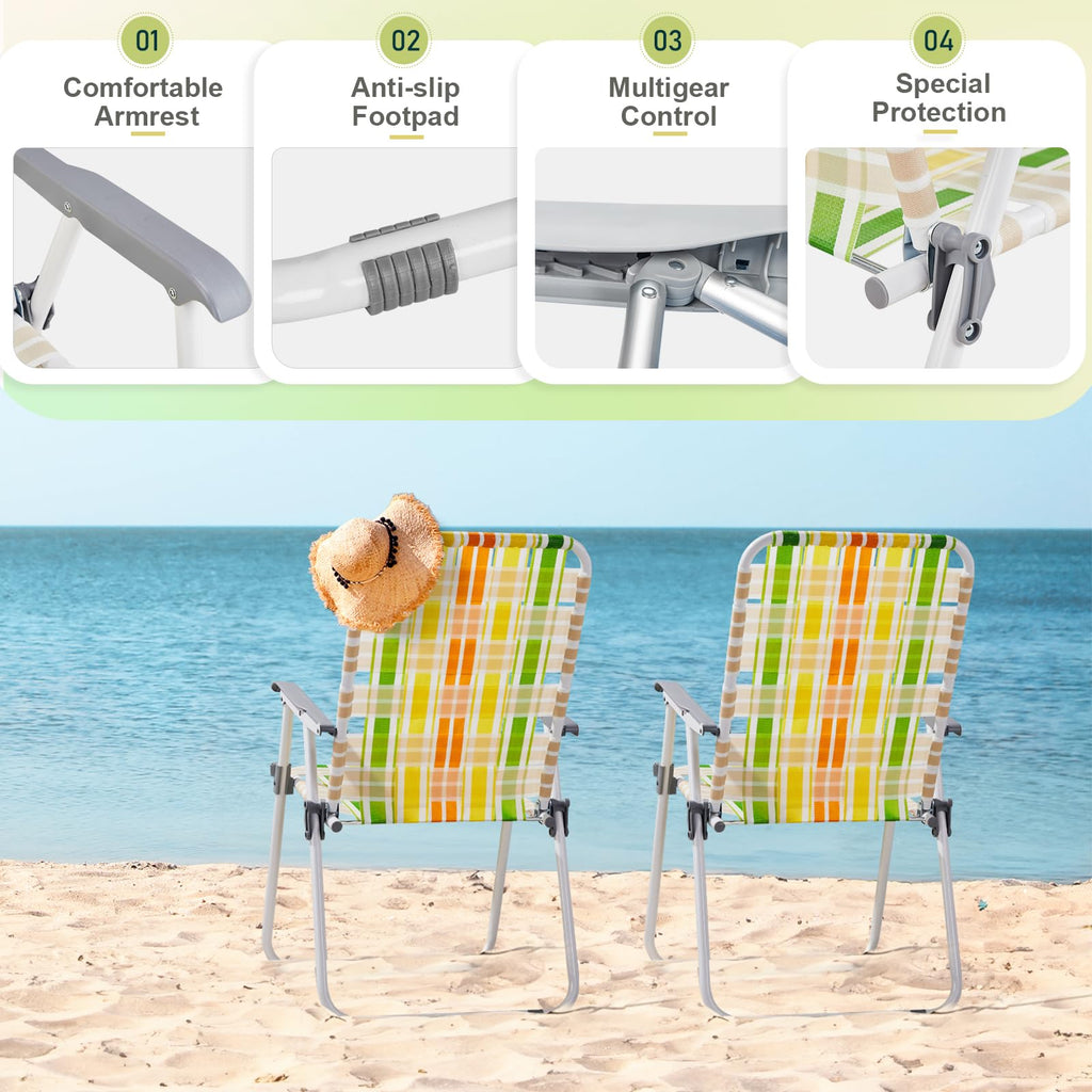 Set of 2 Webbed Folding Beach Chairs Yellow & Green Y307