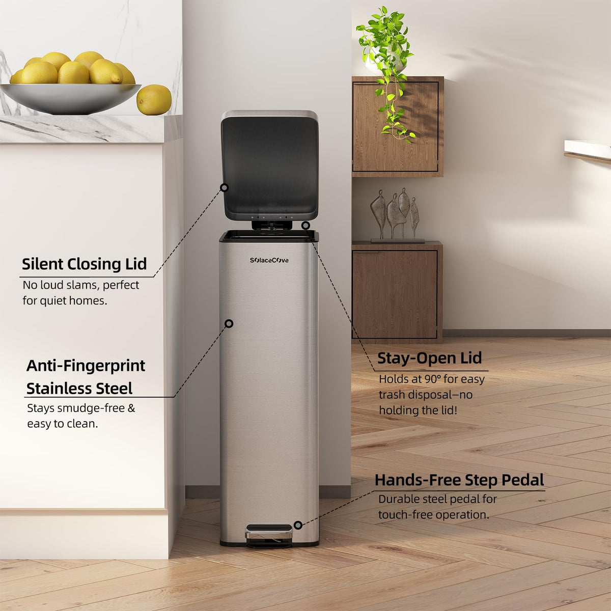 8 Gallon Stainless Steel Trash Can with Soft Close Lid E919