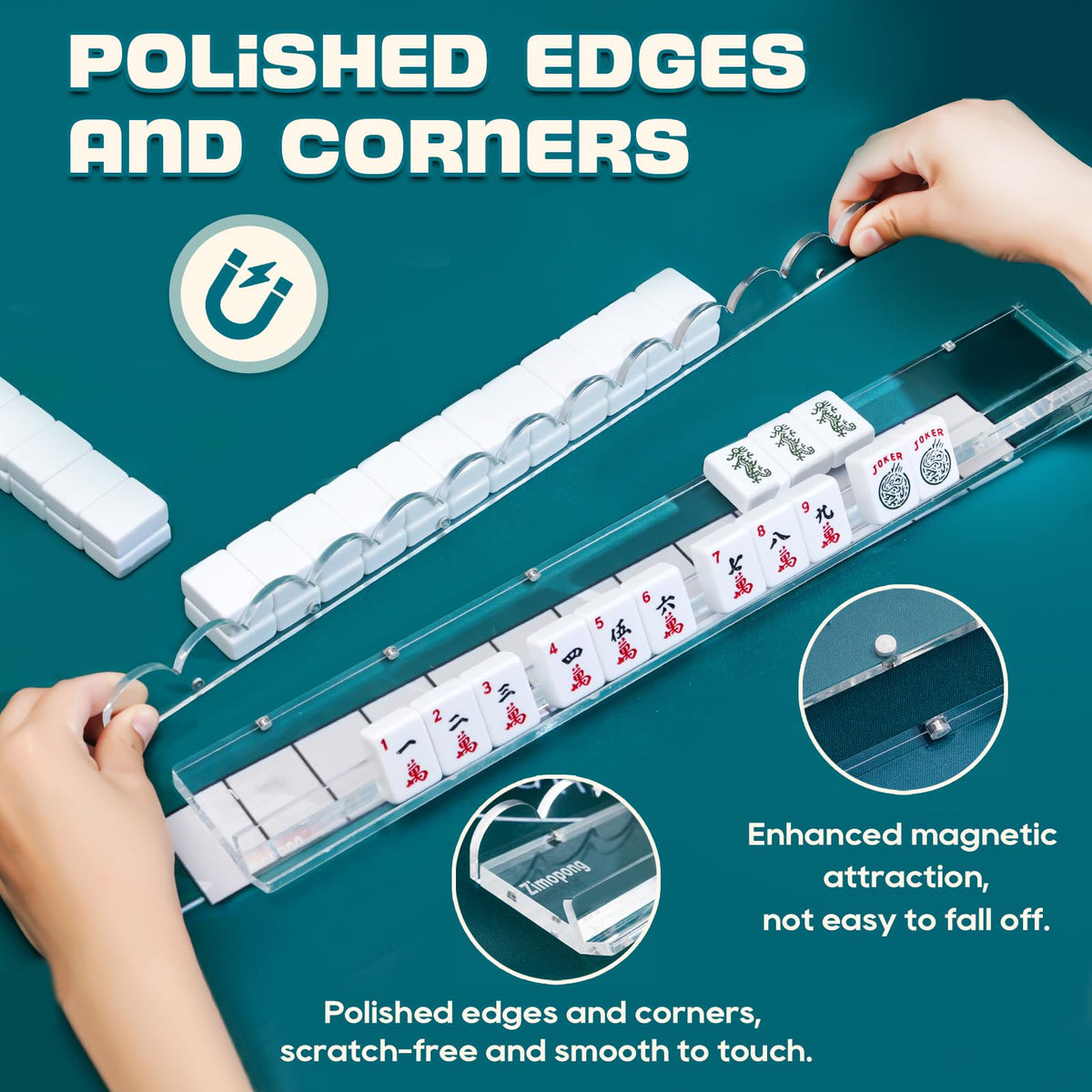 Clear Acrylic 17.5inch Mahjong Racks with Magnetic Pushers, 4 PCS G877428