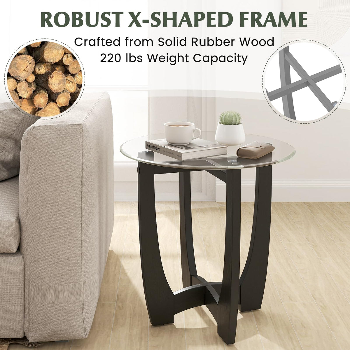 Glass Round End Table Set of 2, 23.5" Black O8119