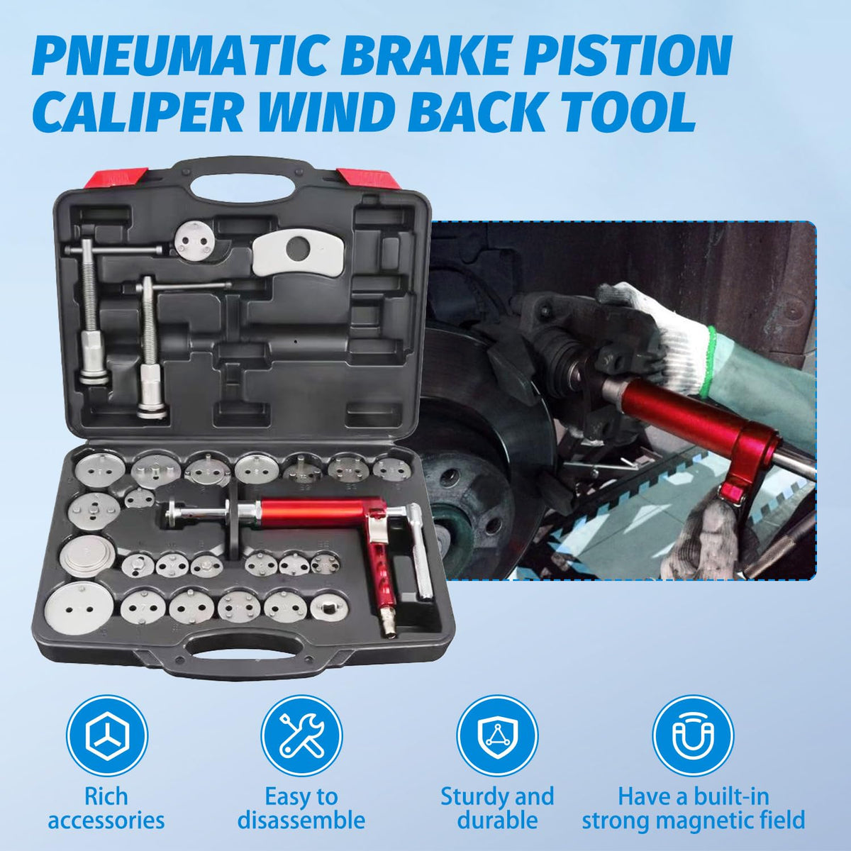 28-Piece Heavy Duty Pneumatic Brake Caliper Compression Tool Set with 23 Adapters S855444