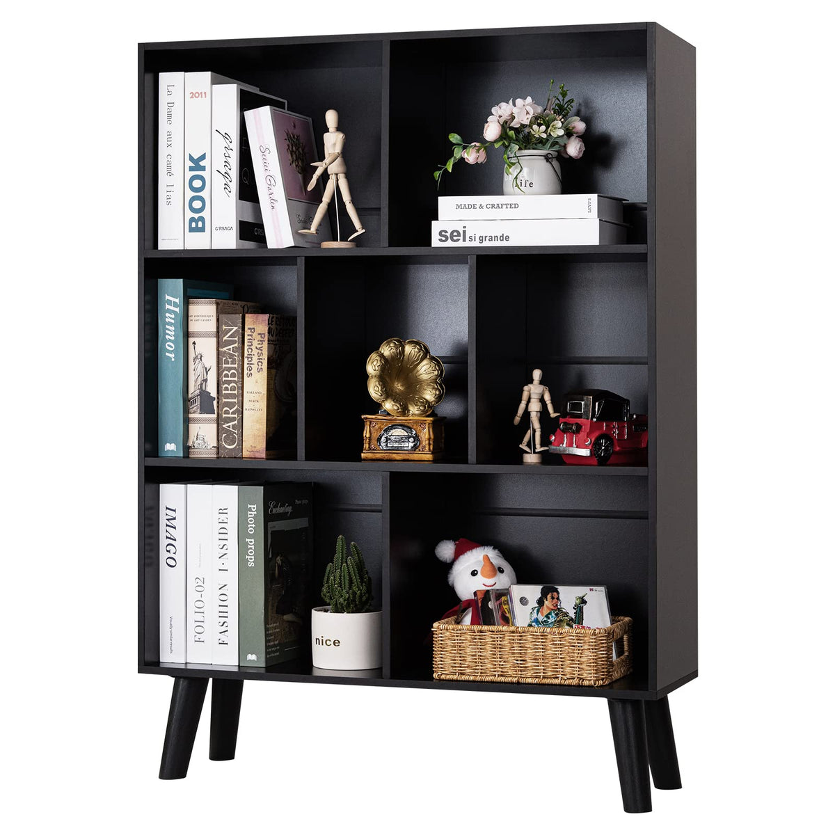 Black 3 Tier Wood Bookshelf U9748