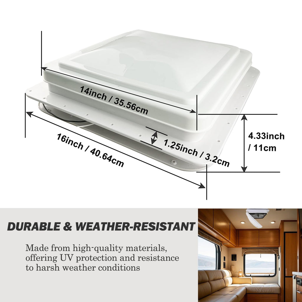 14" RV Roof Vent with 12V Fan, White A641100