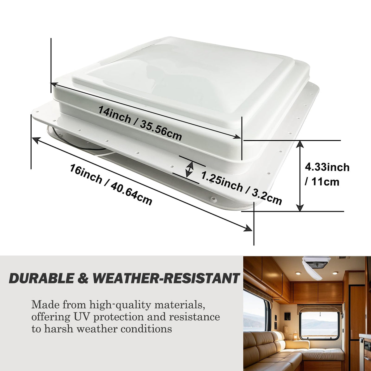 14" RV Roof Vent with 12V Fan, White A641100