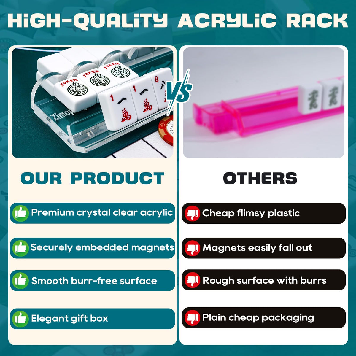 Clear Acrylic 17.5inch Mahjong Racks with Magnetic Pushers, 4 PCS G877428