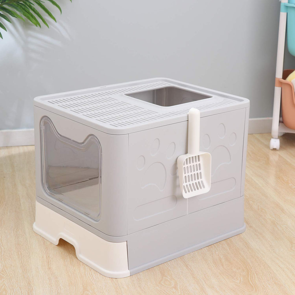 Large Foldable Cat Litter Box with Lid and Scoop A59188