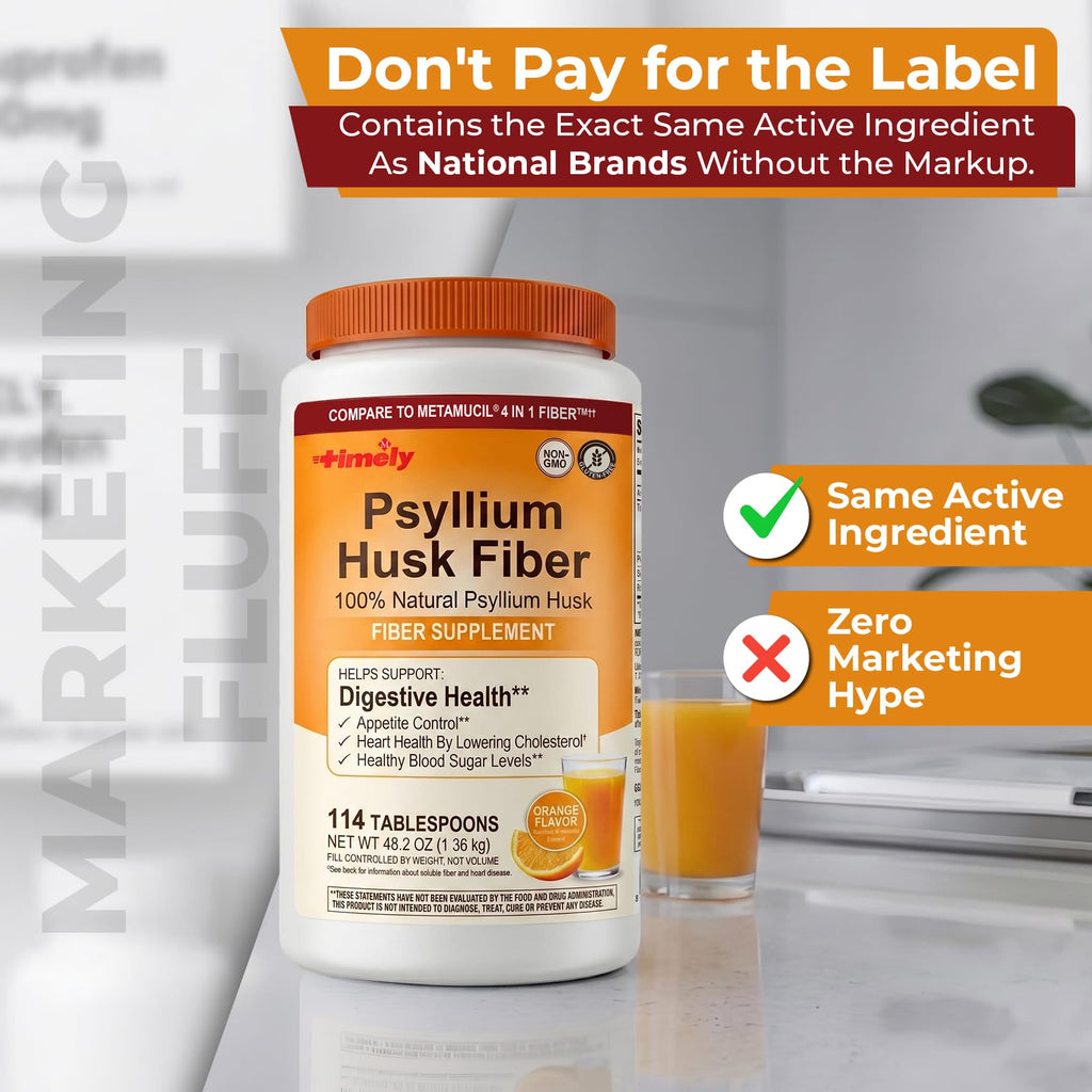 Psyllium Husk Powder Fiber Supplement Orange Flavor 48.2 oz L664