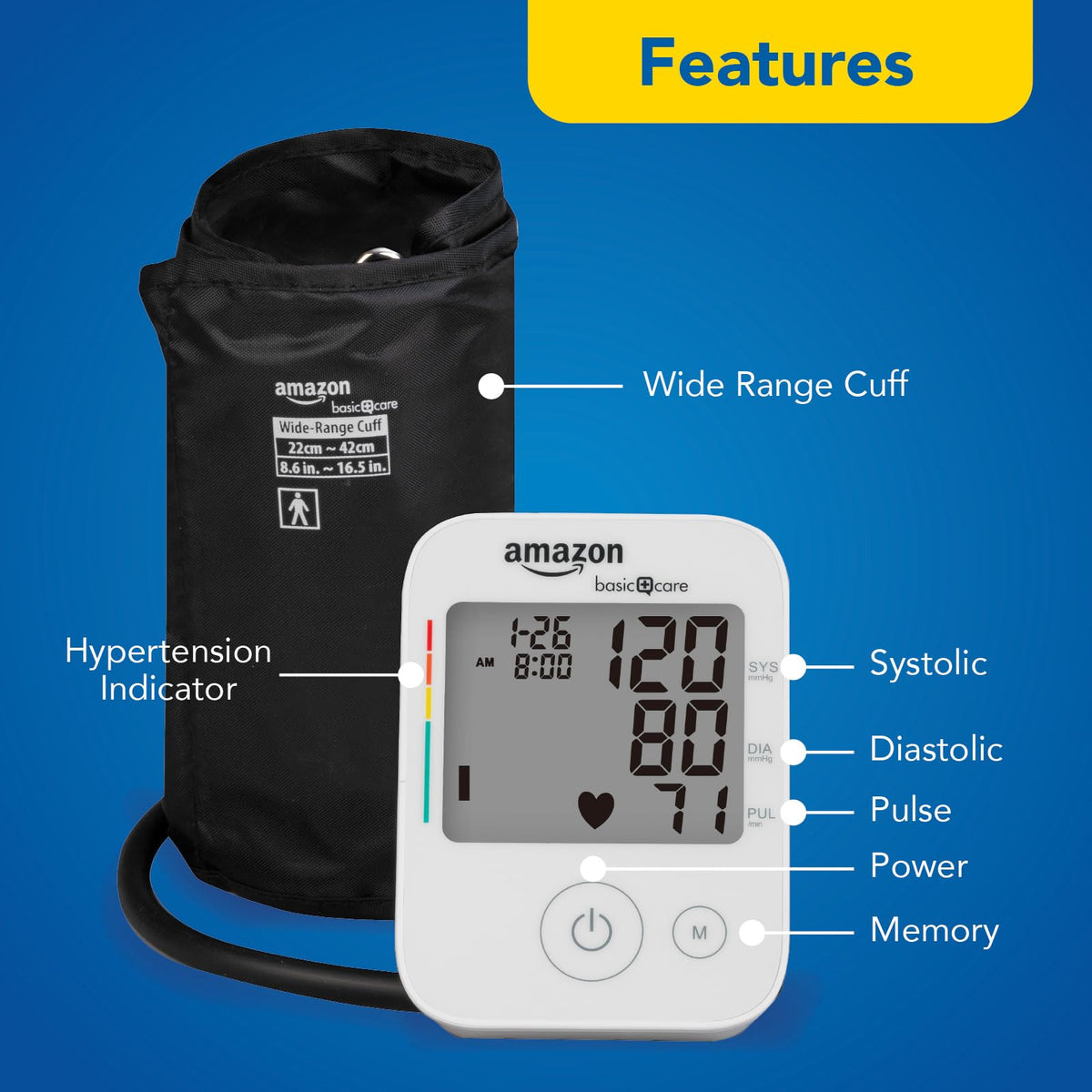 Blood Pressure Monitor with Wide Range Arm Cuff W2836