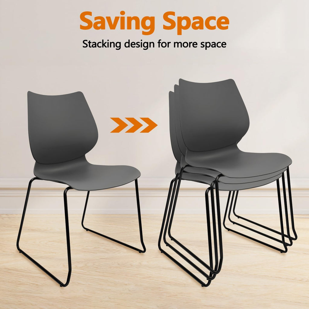 Stacking Chairs with Metal Legs Set of 12, Grey B458674