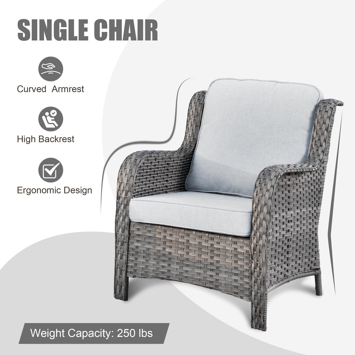 5 Piece Wicker Sofa Set with Fire Pit Table E372