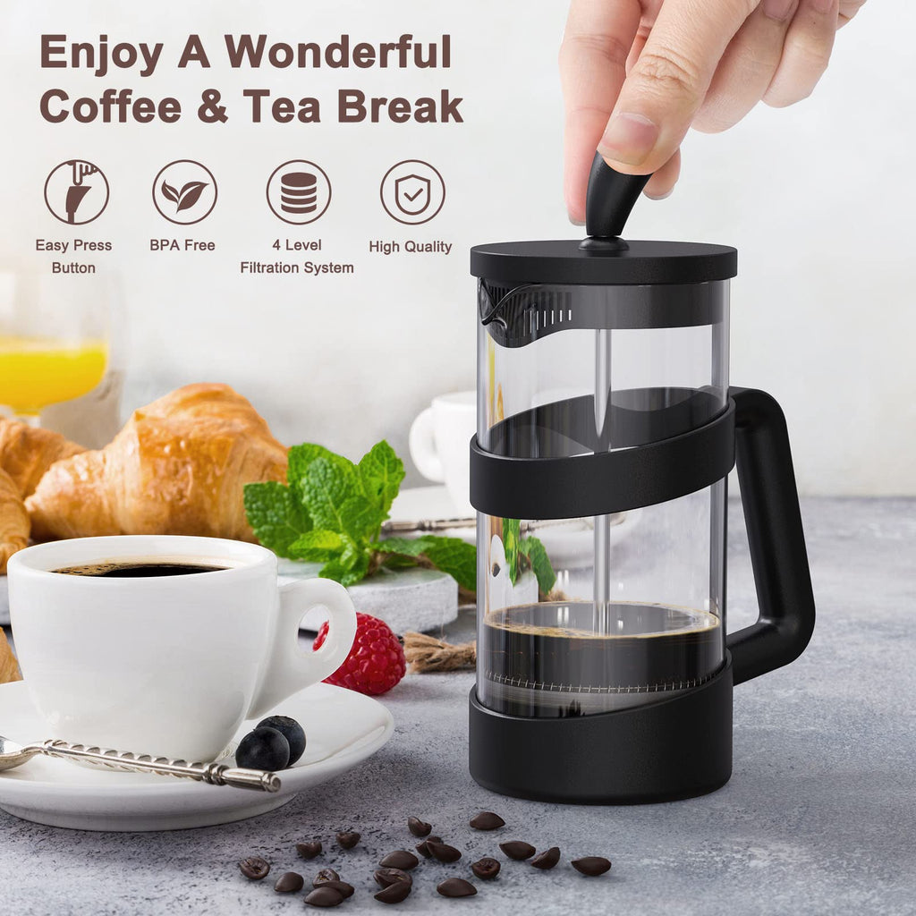 Mini French Press Coffee Maker, 12 oz, Black H864