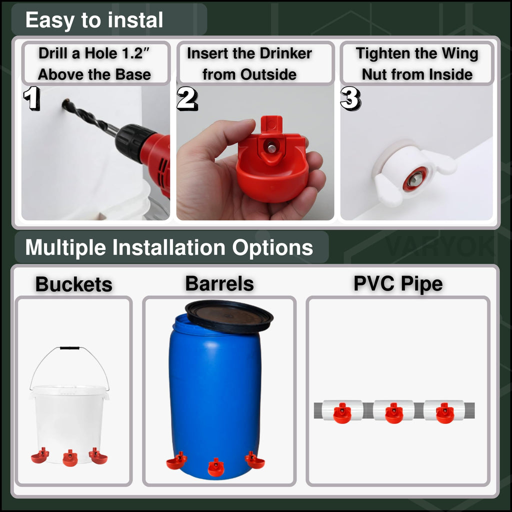12-Pack Chicken Water Nipples with Cups G563