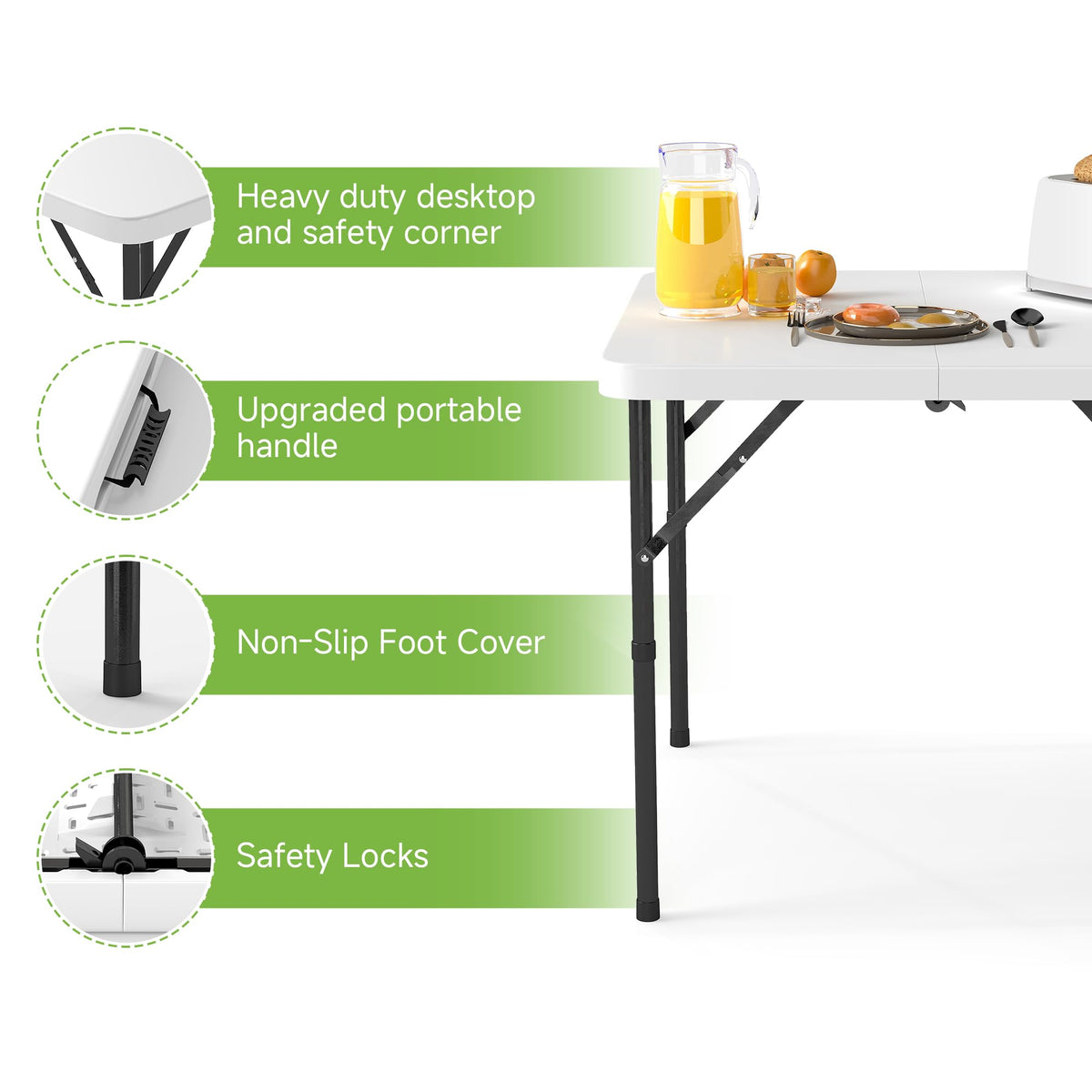 34" Square Folding Table with Handle and Removable Legs, White E208