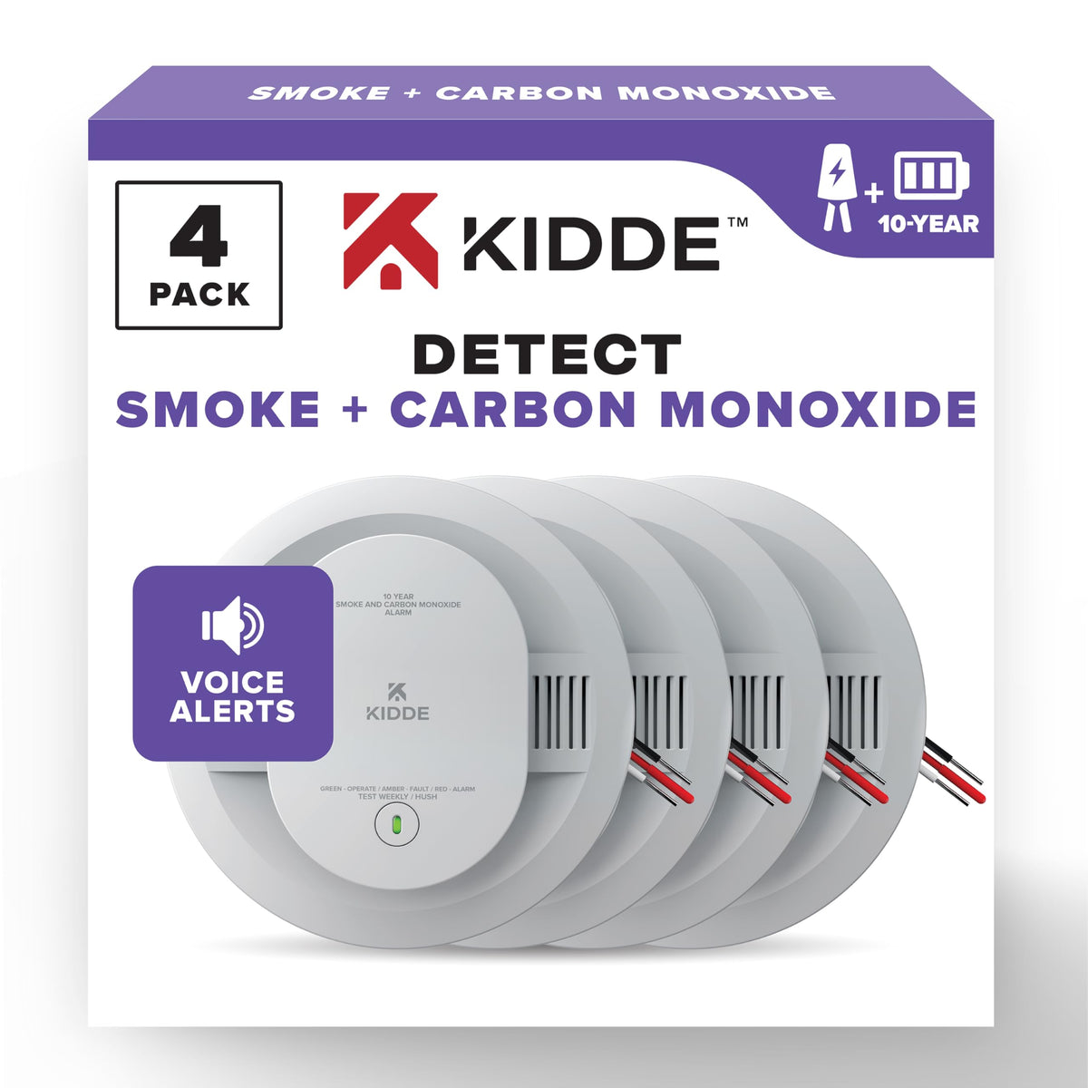 Hardwired Smoke & Carbon Monoxide Detector, 10-Year Battery Backup, 4 Pack S290414