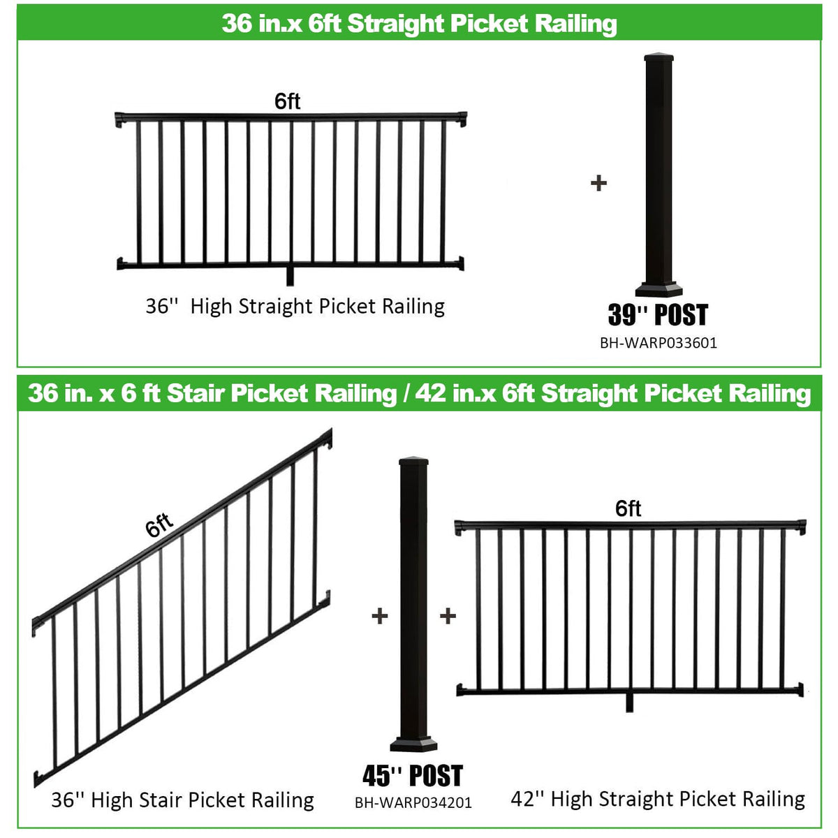 Heavy Duty Aluminum Stair Railing Kit, Textured Black L9493