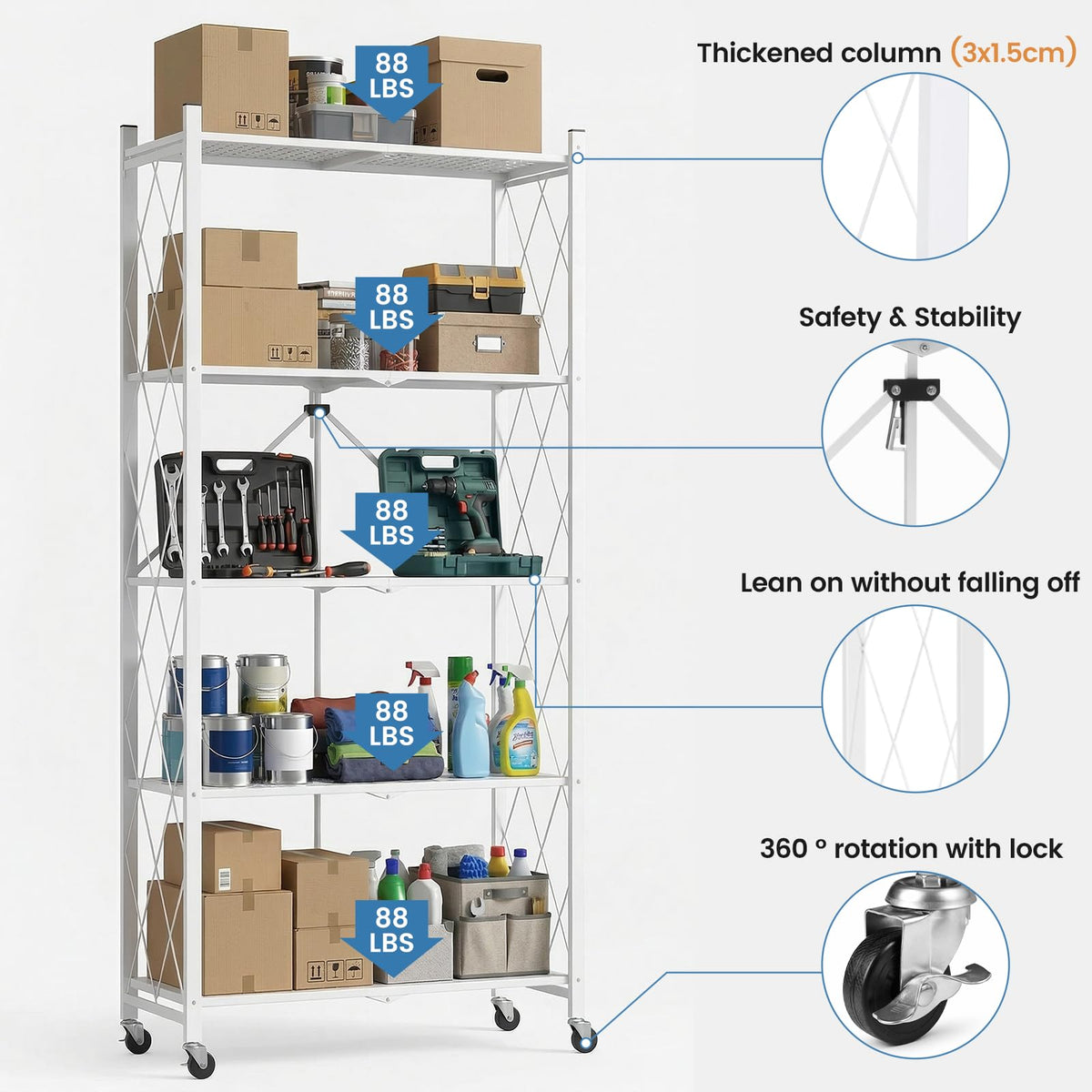 70.7" H 5 Tier Metal Storage Shelves on Wheels Q736749