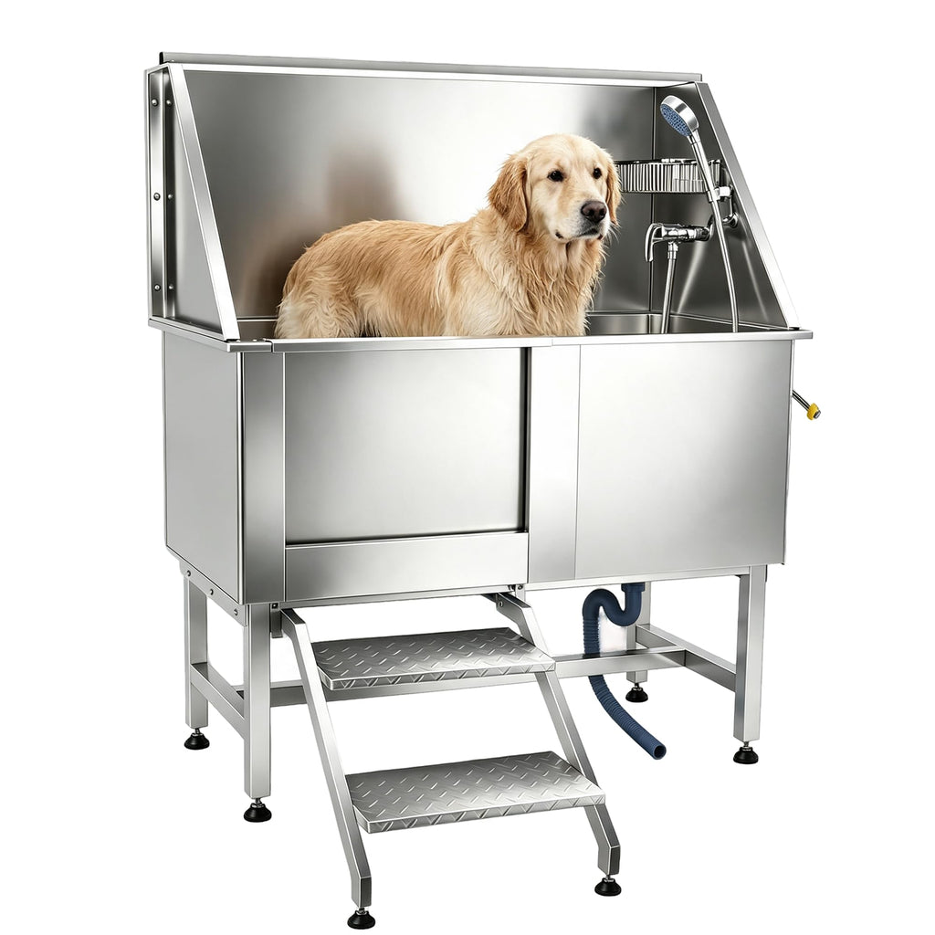 304 Stainless Steel Dog Washing Station with Stairs and 2 Drawers Z18061