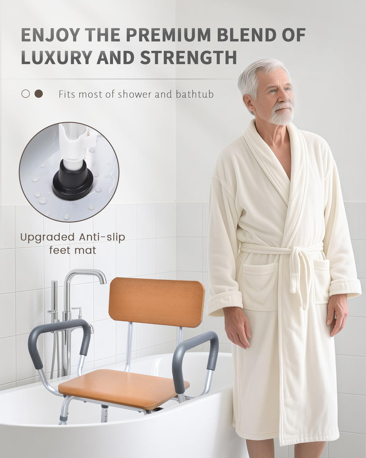 Height Adjustable Shower Chair with Arms and Back E643