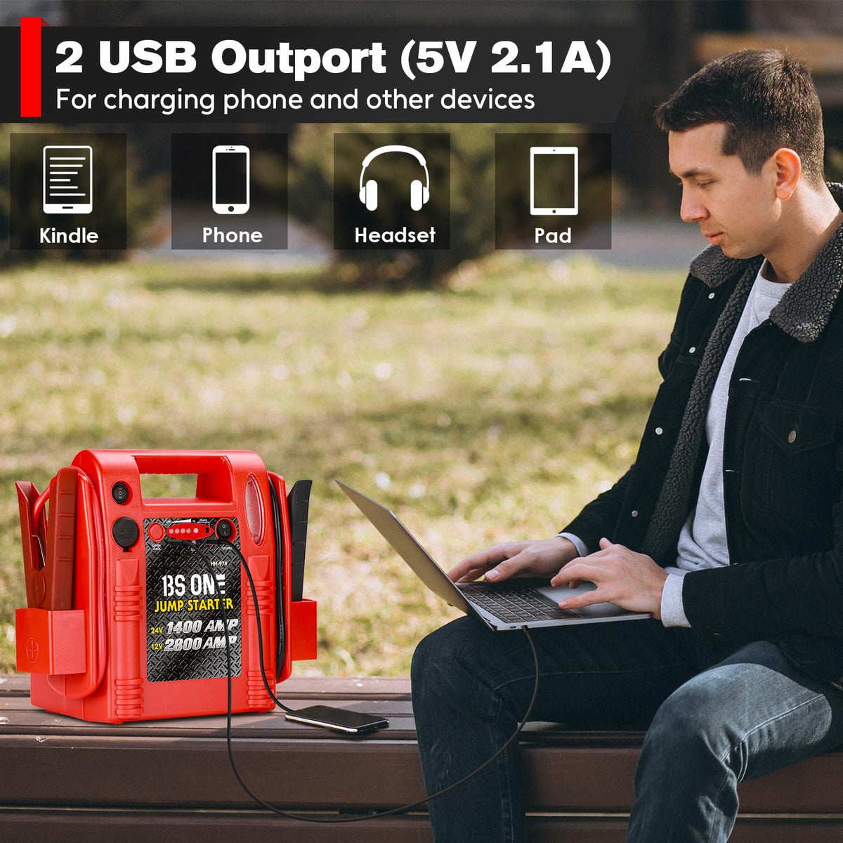 24V / 12V Heavy Duty Jump Starter with USB/DC Output and LED Light B67580