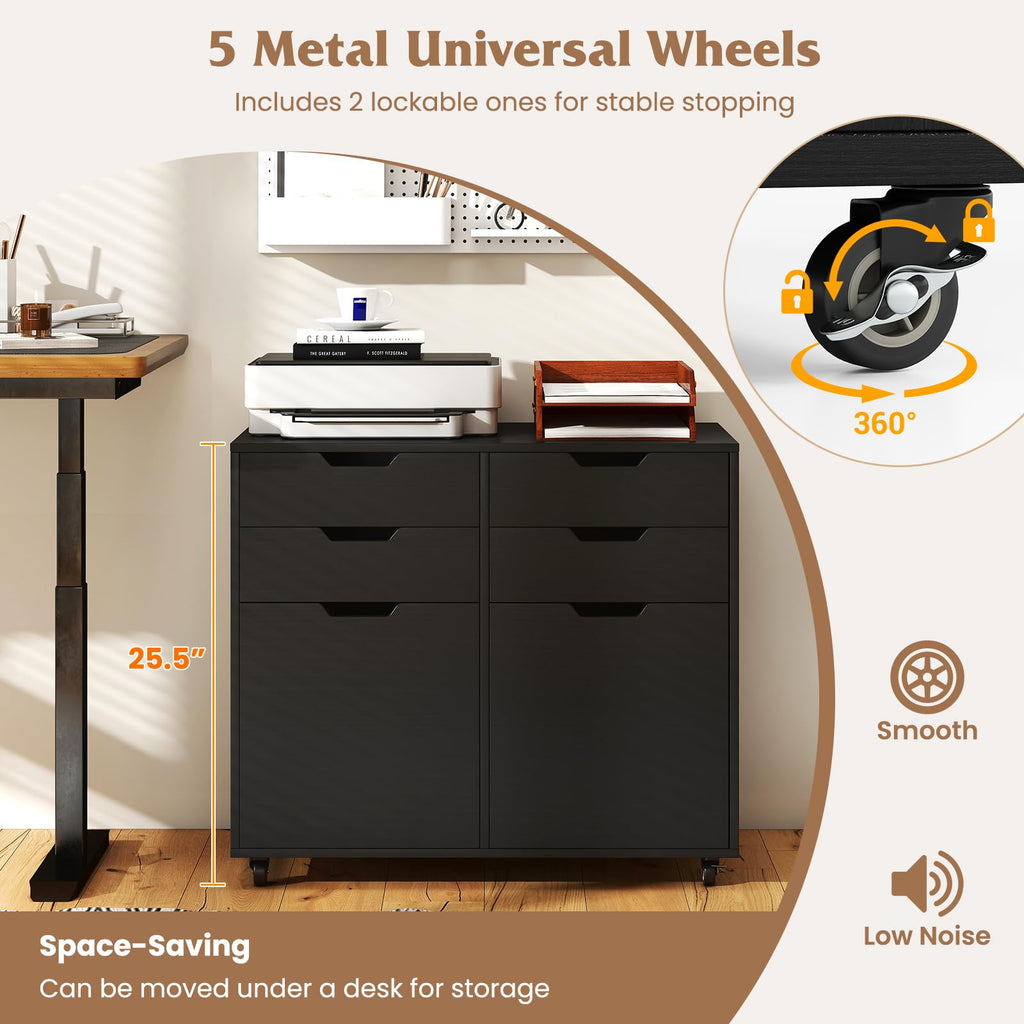 Black 4-Drawer Rolling File Cabinet V4881
