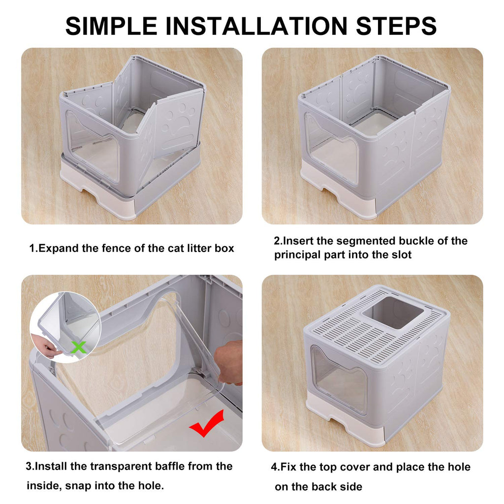 Large Foldable Cat Litter Box with Lid and Scoop A59188