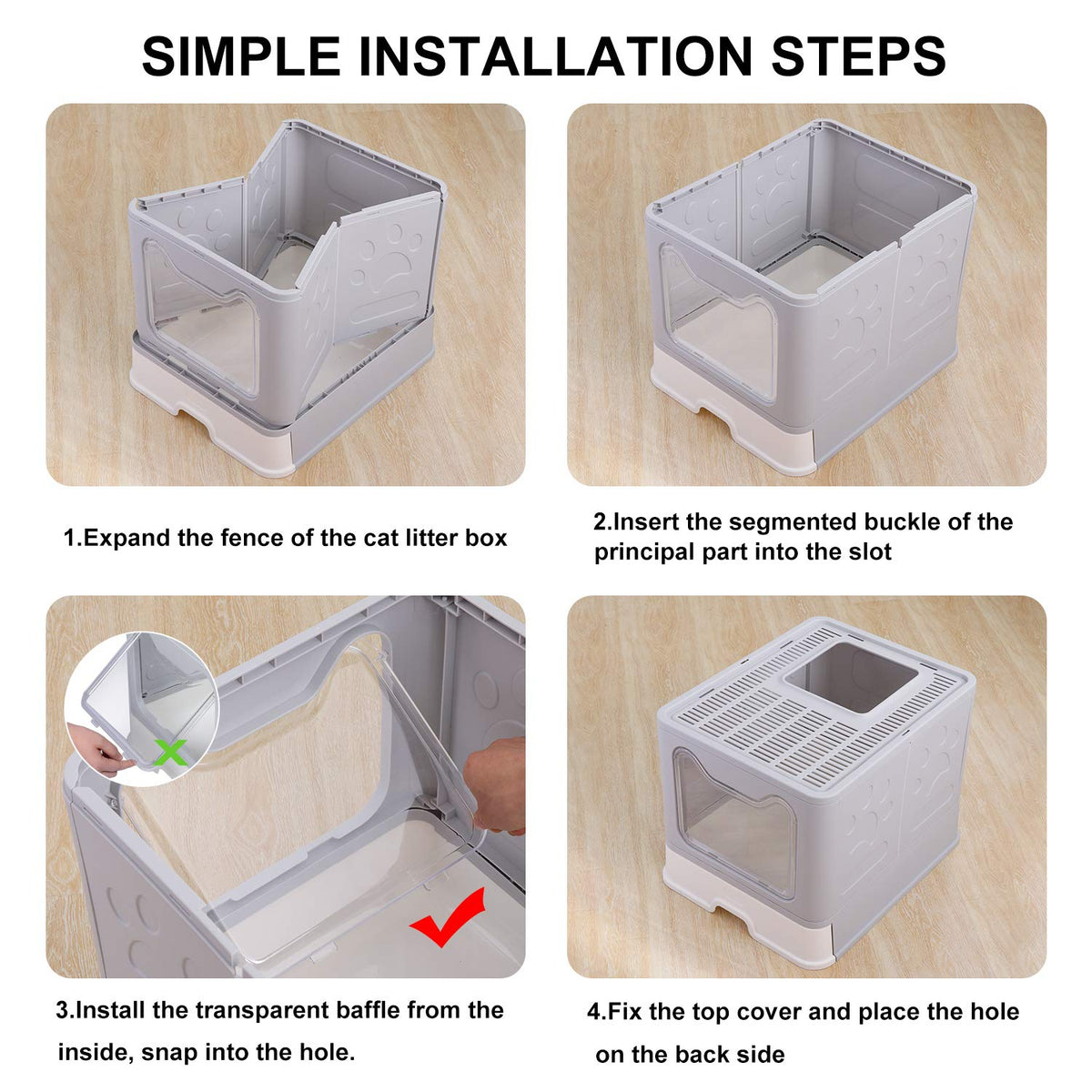 Large Foldable Cat Litter Box with Lid and Scoop A59188