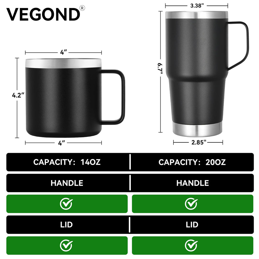 14 oz Insulated Stainless Steel Travel Coffee Mug with Handle and Lid W76726