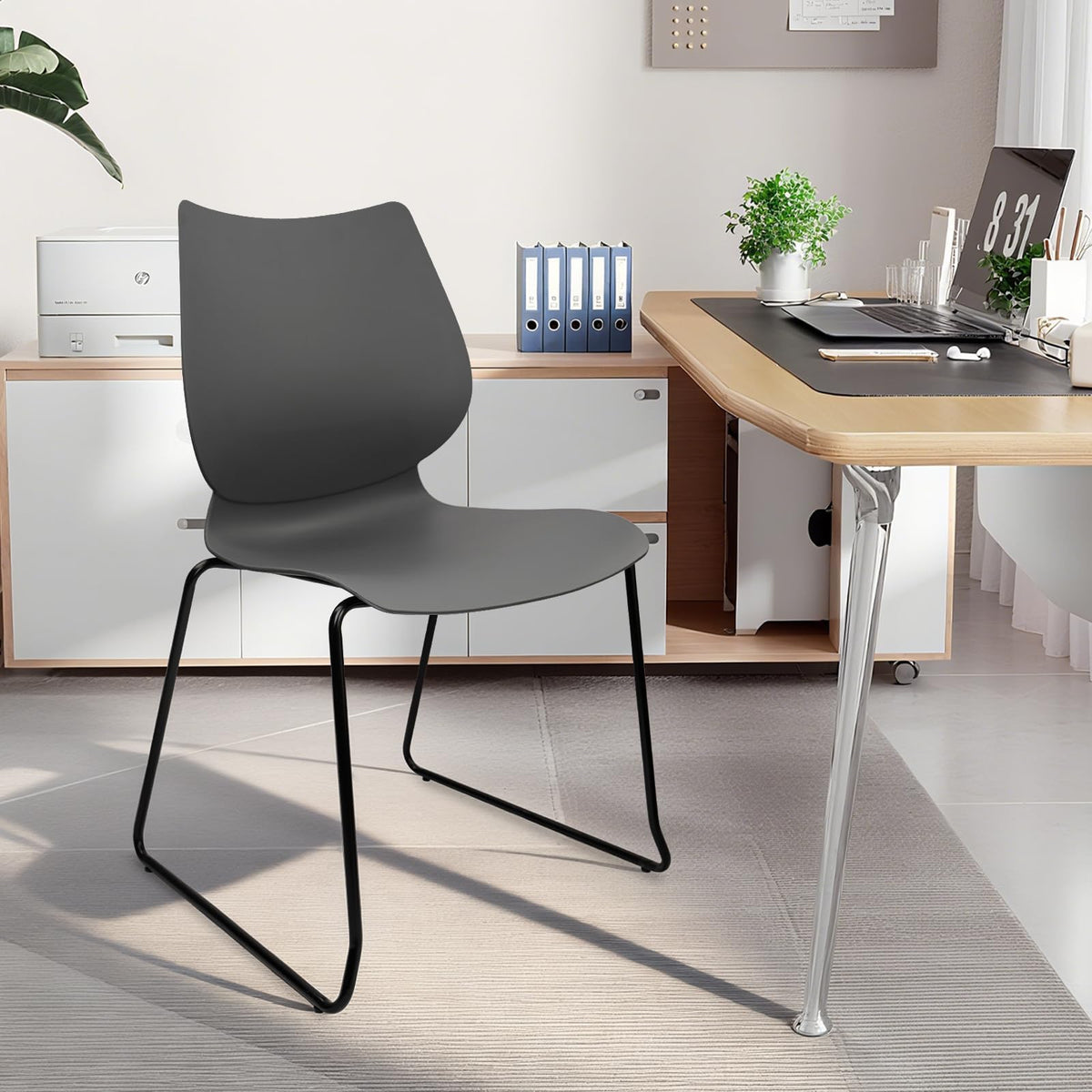 Stacking Chairs with Metal Legs Set of 12, Grey B458674