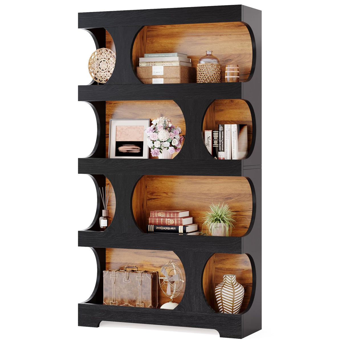 71" Tall 4-Tier S-Shaped Wood Bookcase O242