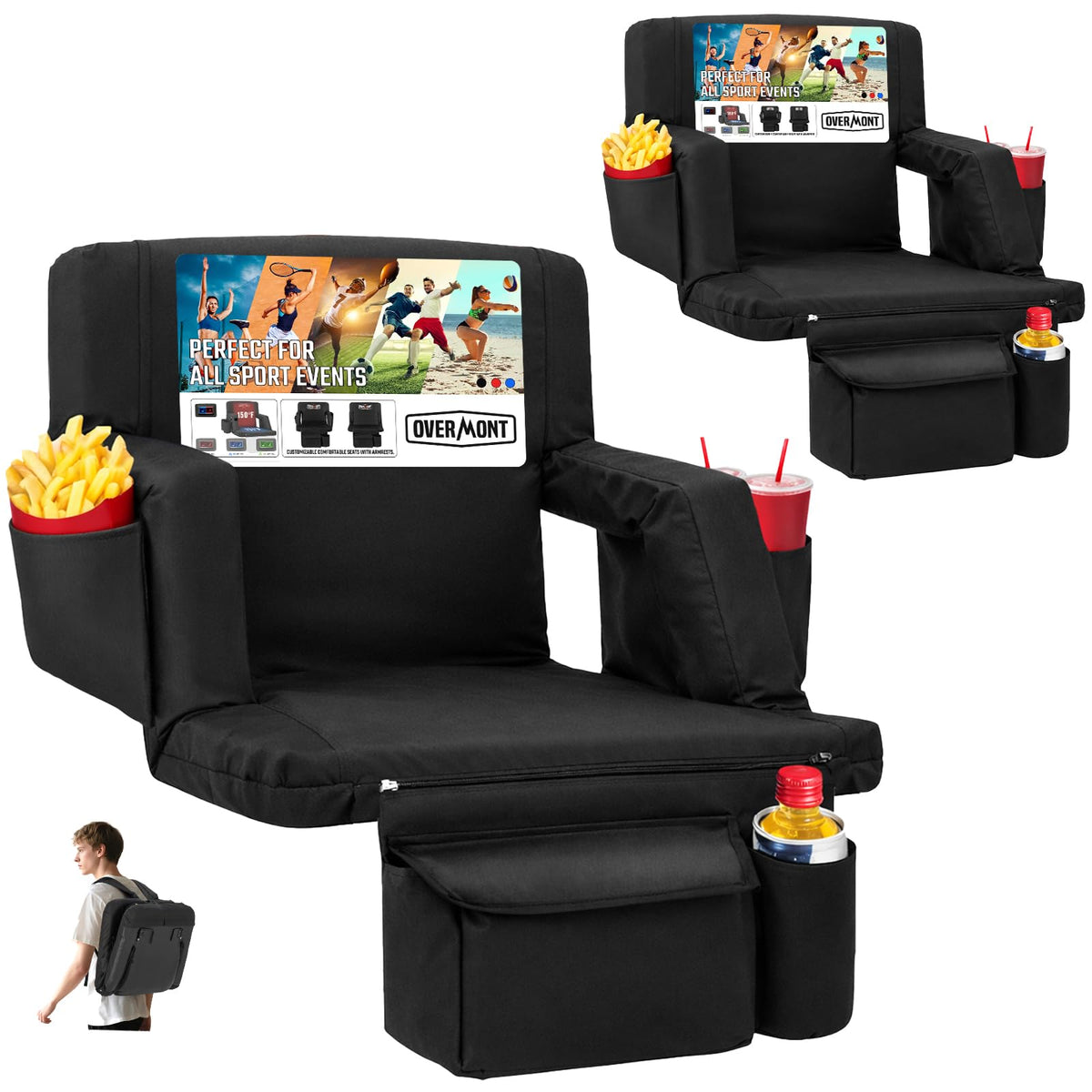 Stadium Seat with Back Support and Armrests, 2-Pack K300869