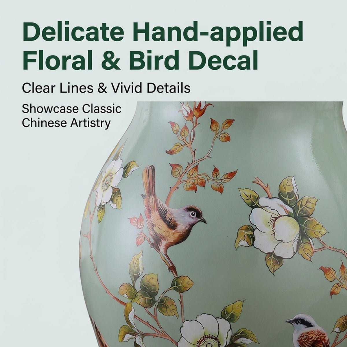 Ceramic Garden Stool Floral Bird Drum Accent Table Teal B49068