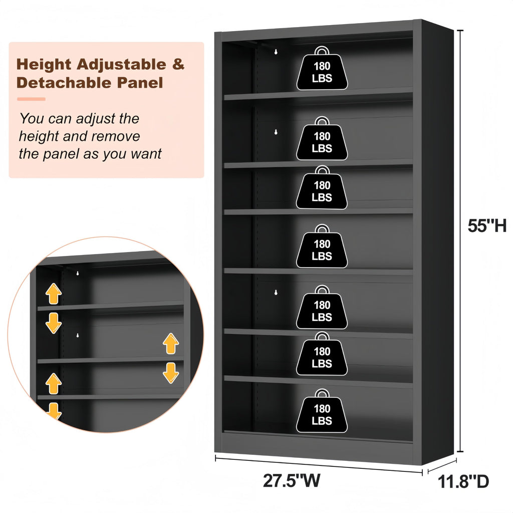 55" Metal Media Storage Cabinet with 6 Adjustable Shelves Z631
