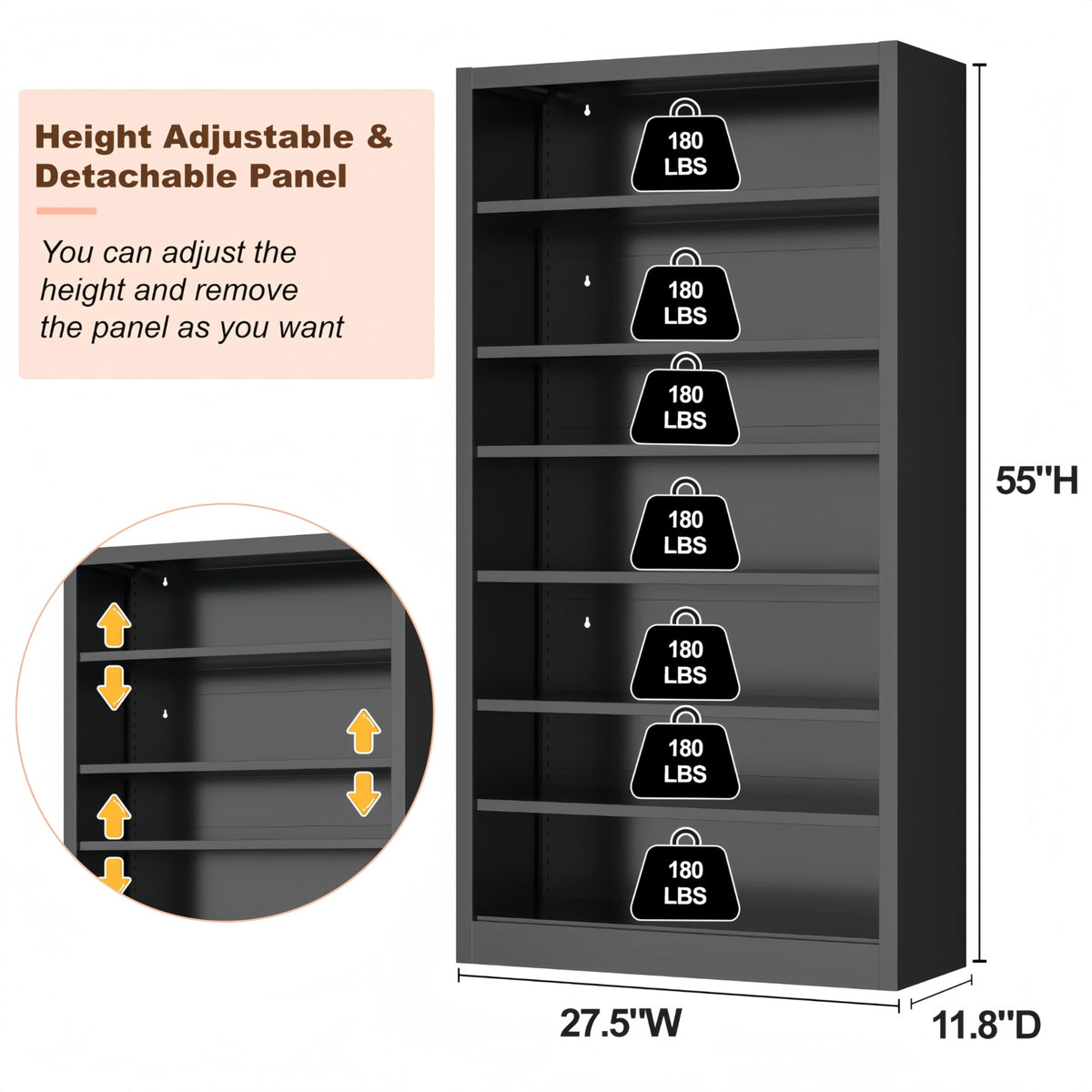 55" Metal Media Storage Cabinet with 6 Adjustable Shelves Z631