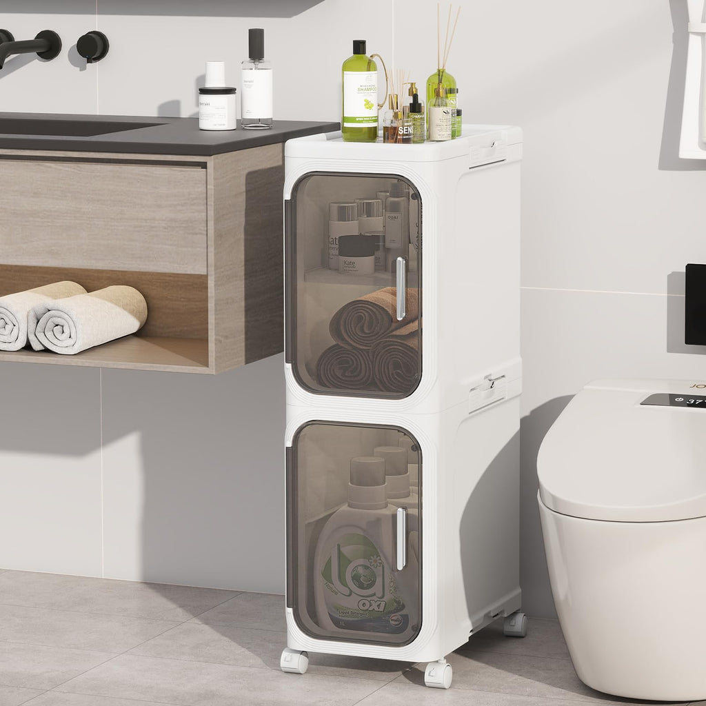 White 2 Tier Foldable Bathroom Storage Cabinet Z9249