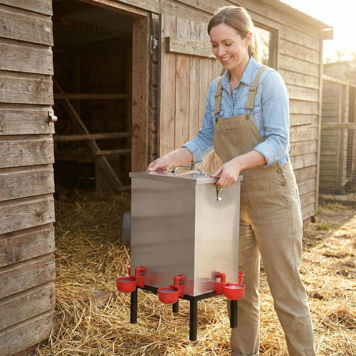 3 Gallon Stainless Steel Chicken Waterer with Cups & Nipples L9754