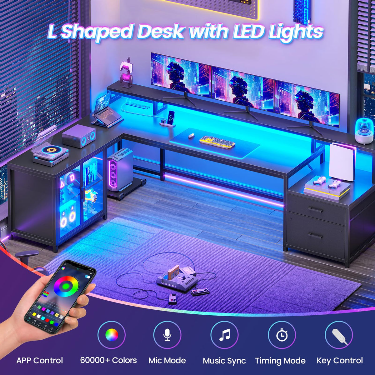 78.7” L Shaped Gaming Desk with Drawers E236456