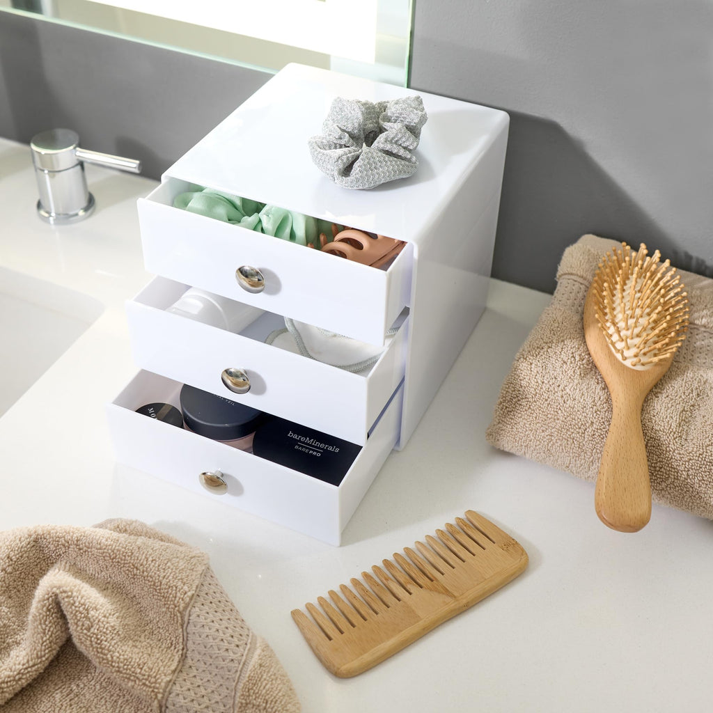 3-Drawer Plastic Vanity Organizer Set White Y418842