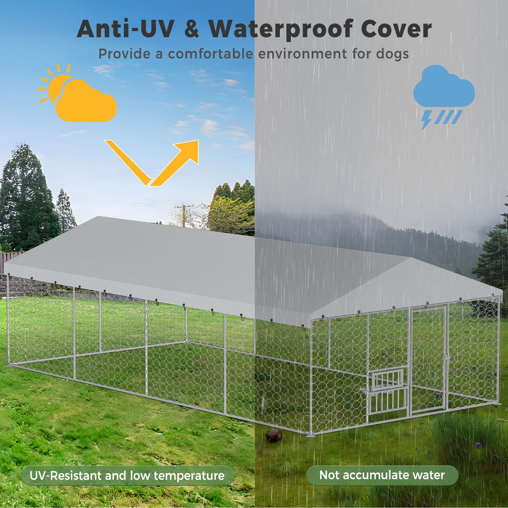 10×20FT Heavy Duty Chain Link Dog Kennel with Roof D8387