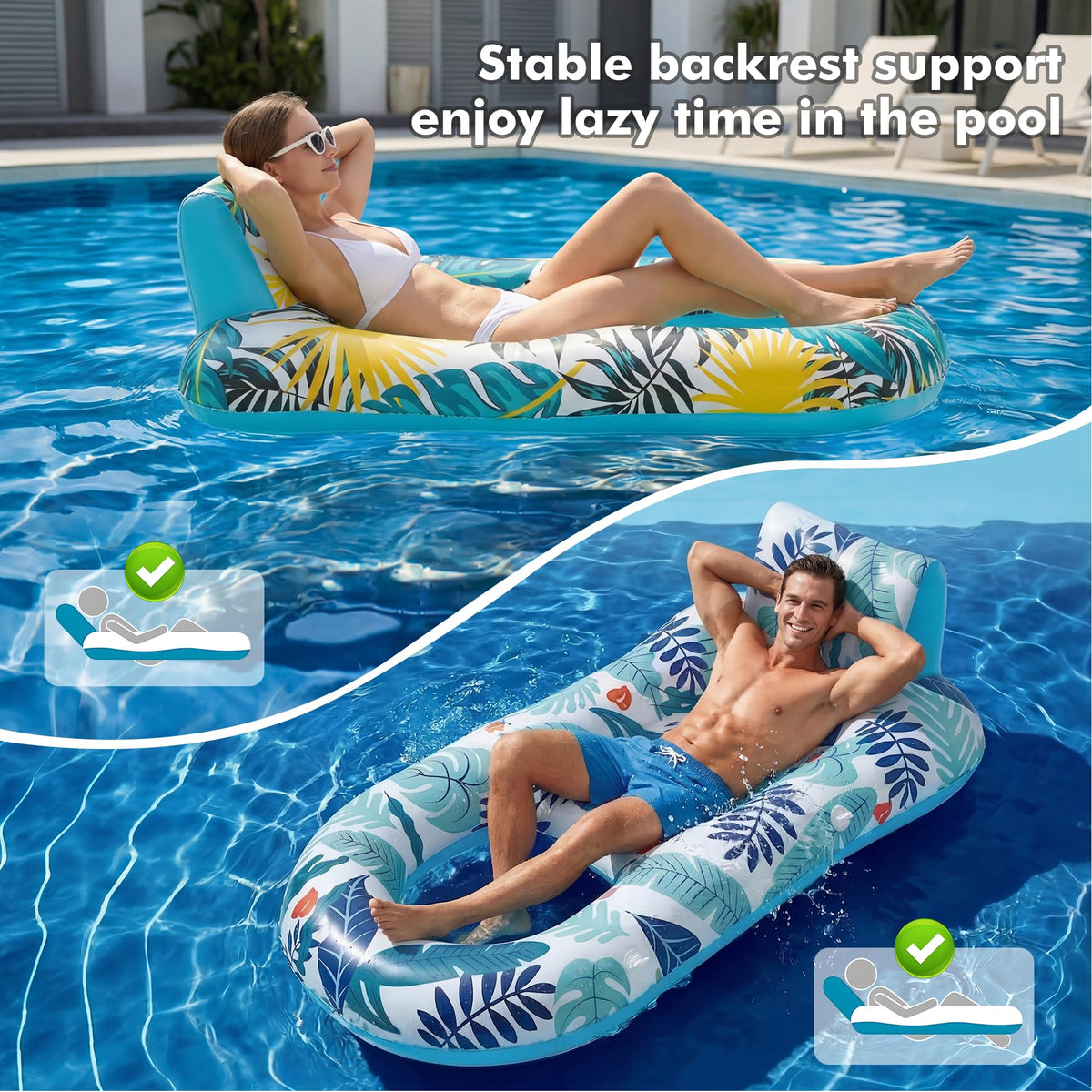 2 Pack Adult Pool Float Lounger with Cup Holders J666