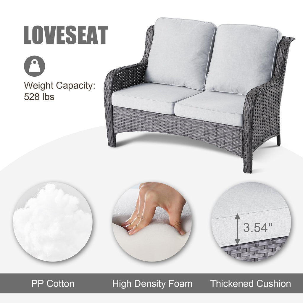 5 Piece Wicker Sofa Set with Fire Pit Table E372