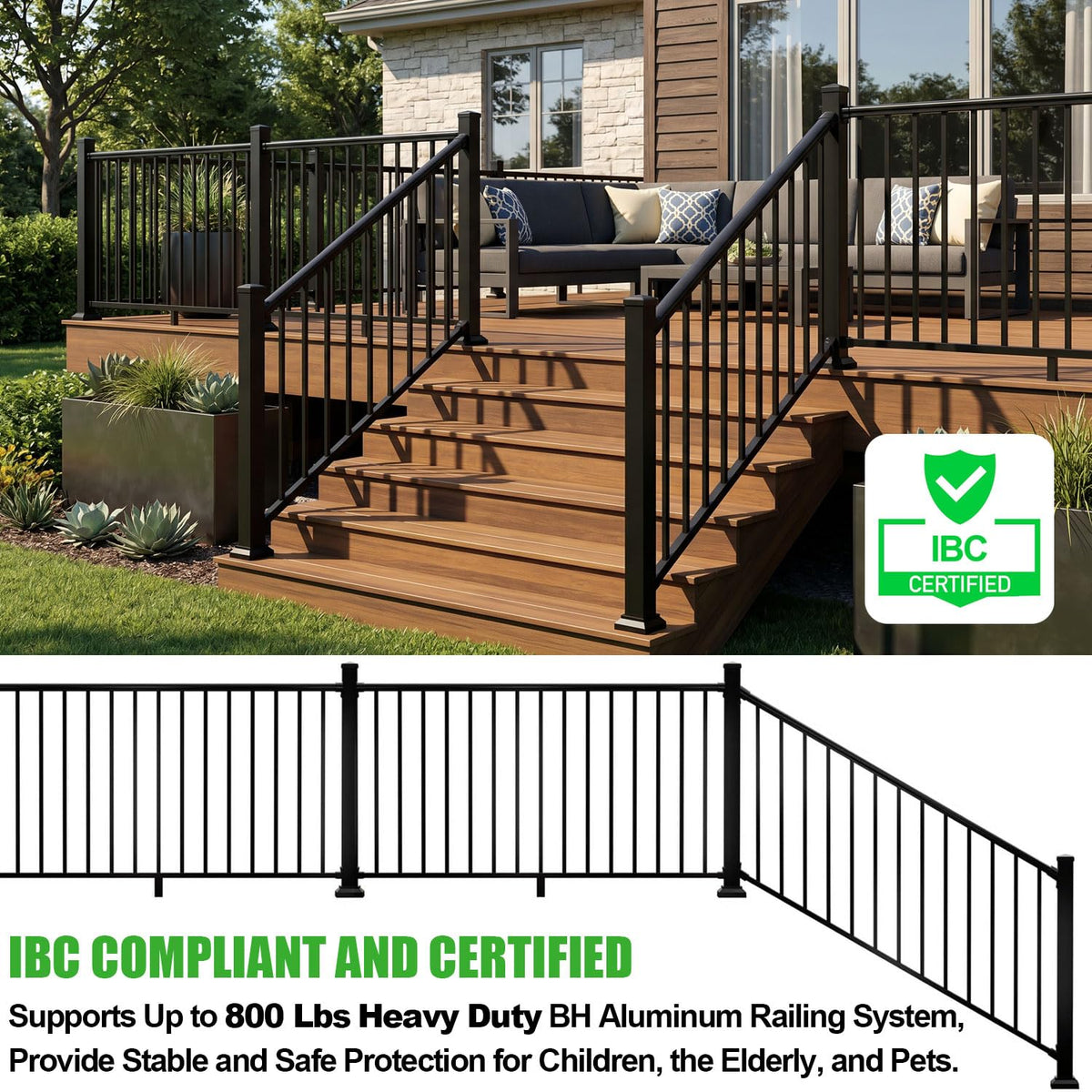 Heavy Duty Aluminum Stair Railing Kit, Textured Black L9493