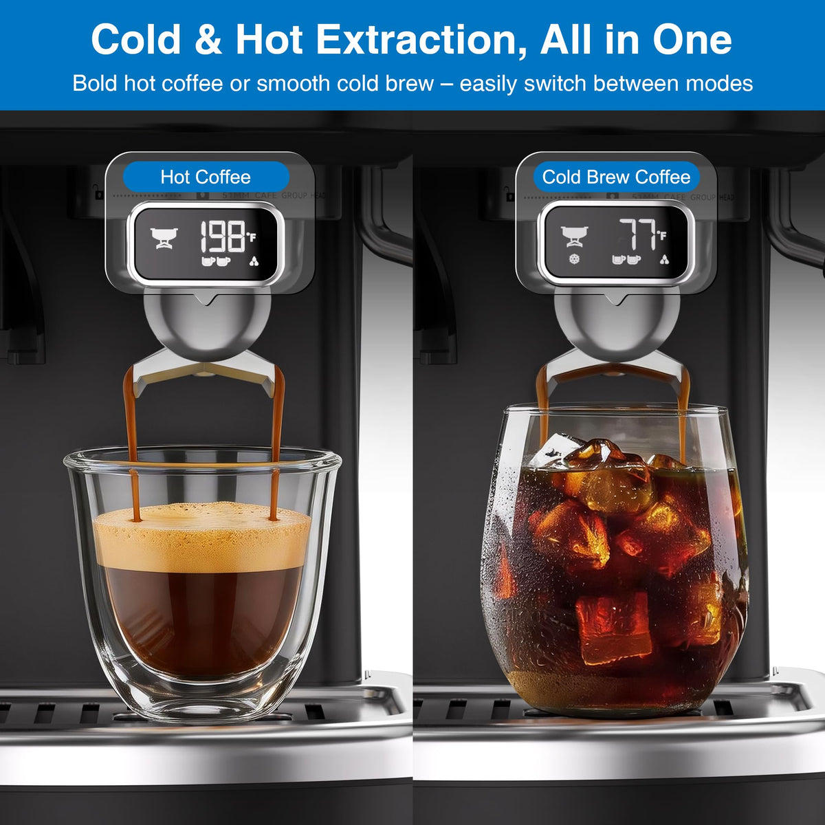 Espresso Machine with Grinder, PID & Programmable Settings, Black U43295