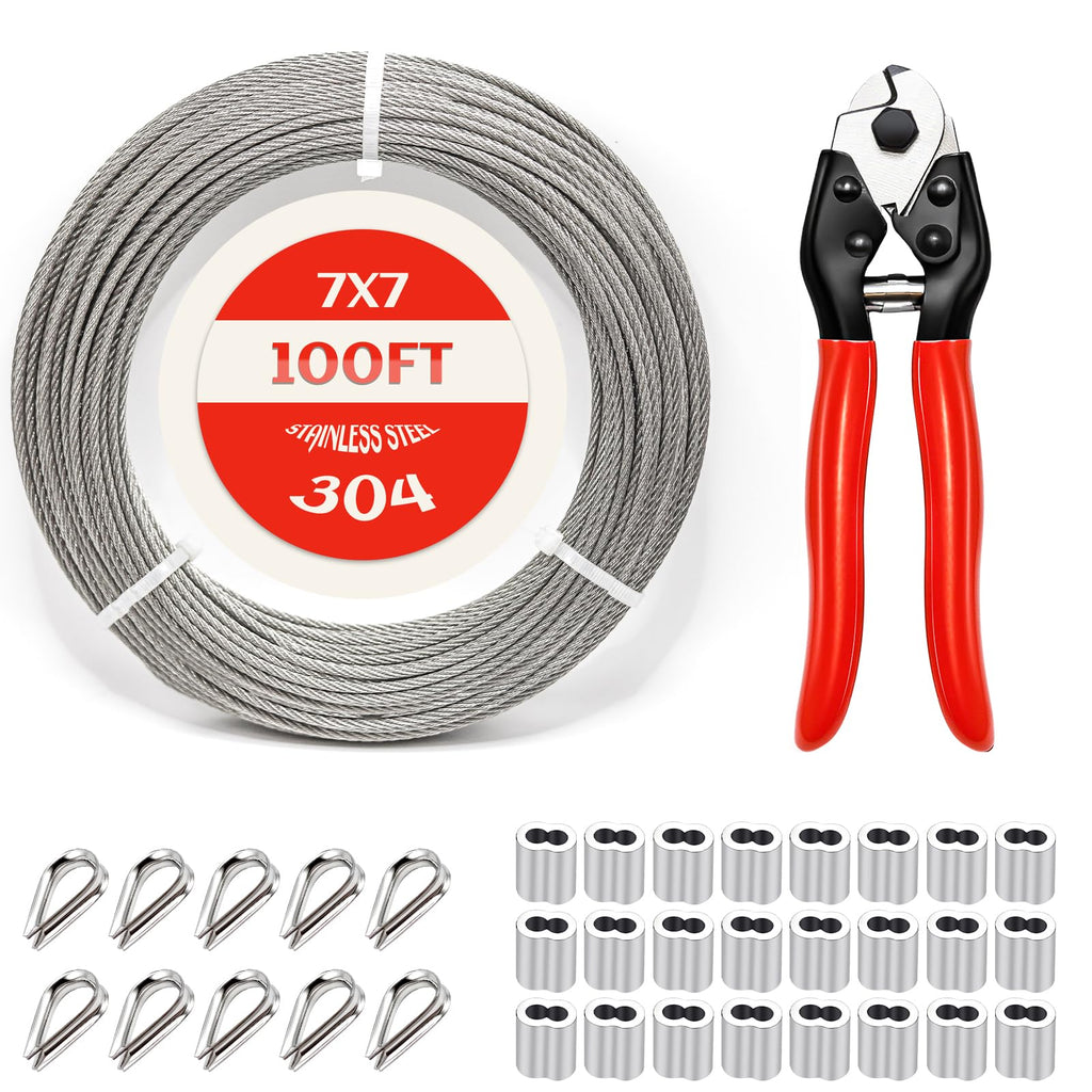 1/8 Inch Stainless Steel Cable 100FT 7x7 Strand Core J70756