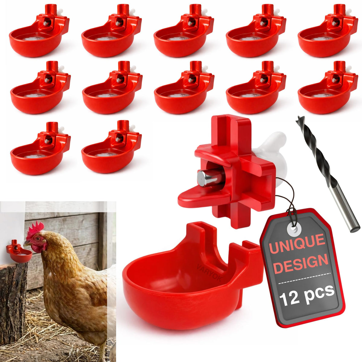 12-Pack Chicken Water Nipples with Cups G563