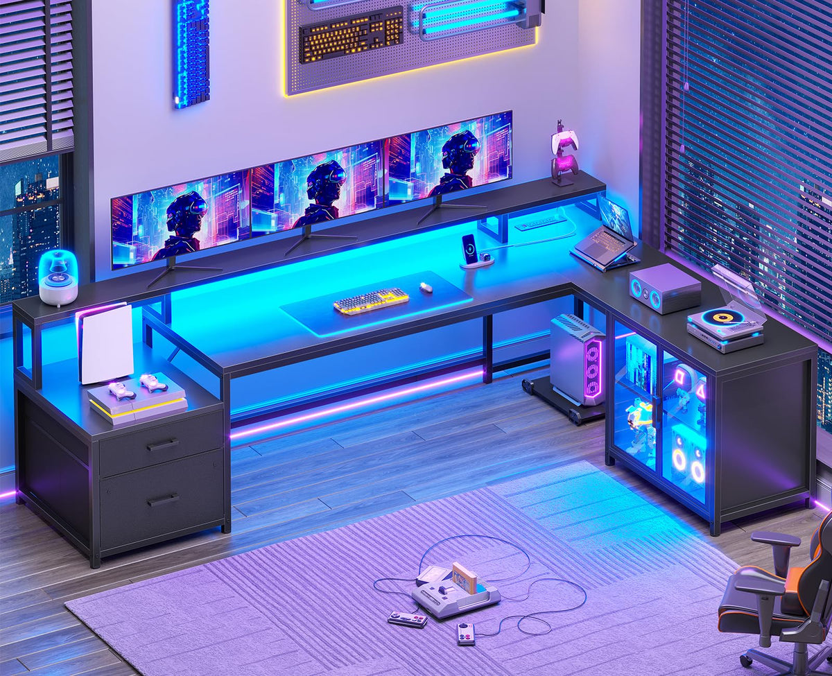 78.7” L Shaped Gaming Desk with Drawers E236456