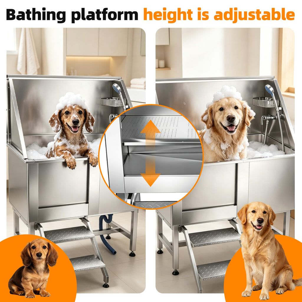 304 Stainless Steel Dog Washing Station with Stairs and 2 Drawers Z18061