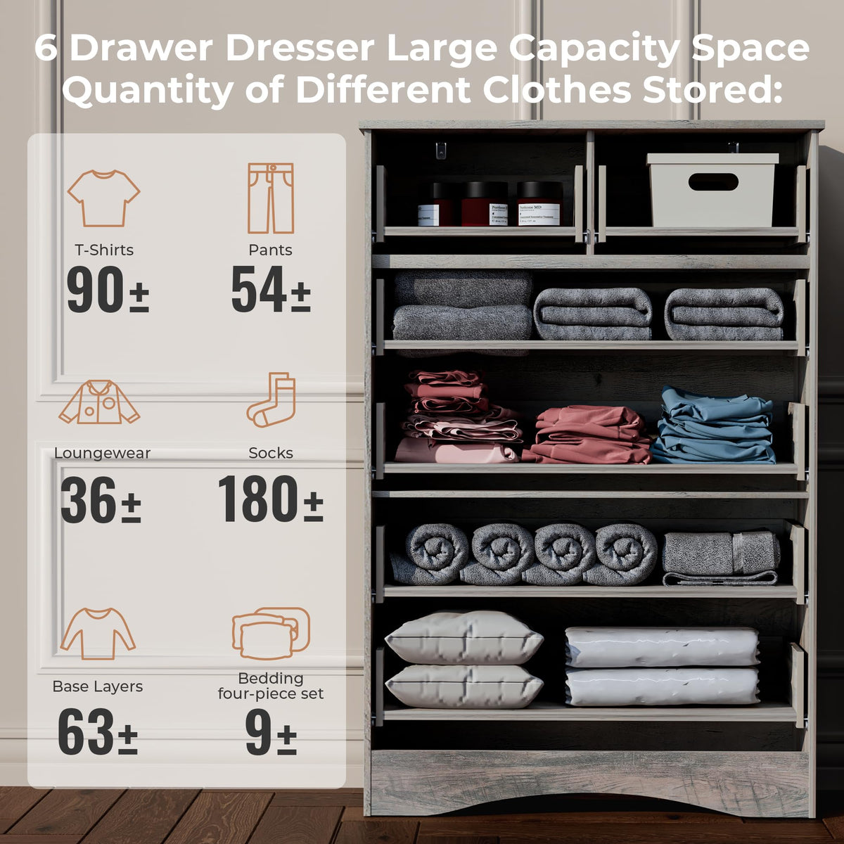 48'' Tall Grey 6 Drawer Dresser E7881