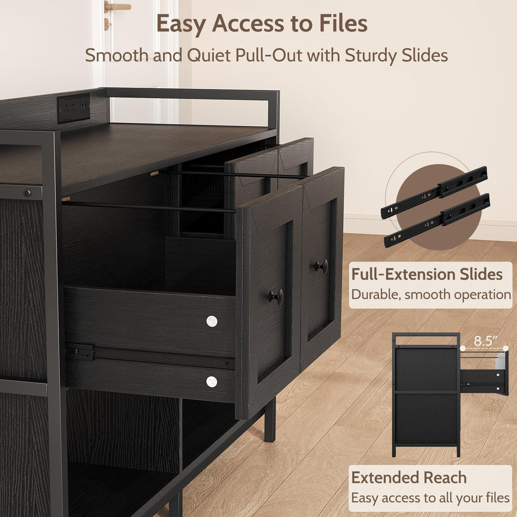 Black 2 Drawer Wood File Cabinet with Power Outlet P134890
